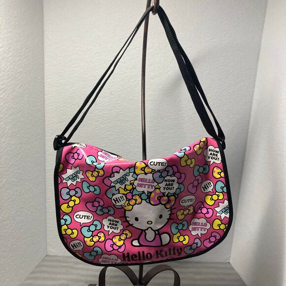 Sanrio Hello Kitty Bow Messenger Bag Black and Pink Great Used Condition - Picture 2 of 8